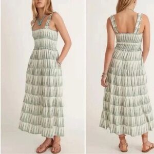 Marine Layer smocked sleeveless tiered geometric print Maxi Dress x pockets xs